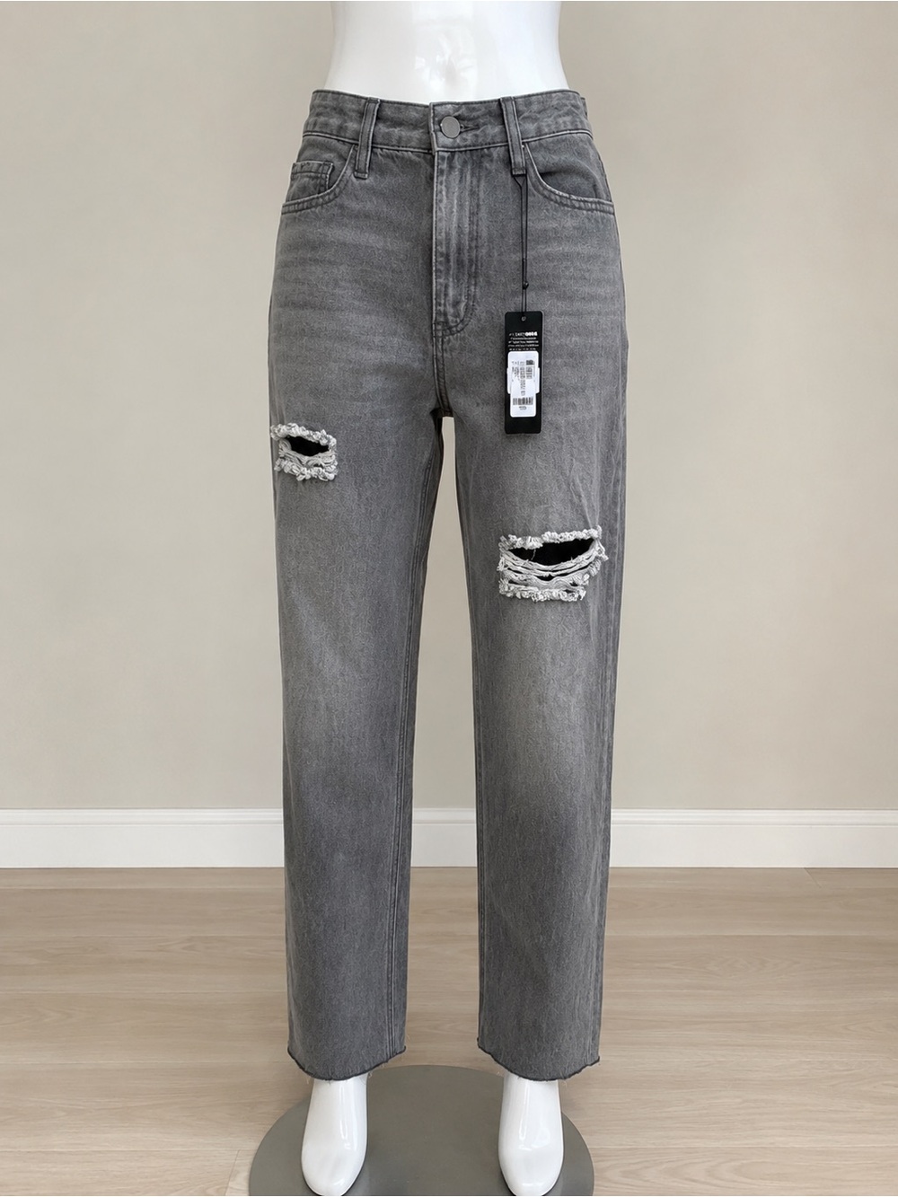 Fashion Nova worth the wait ripped straight leg size 5 gray black distressed NWT
